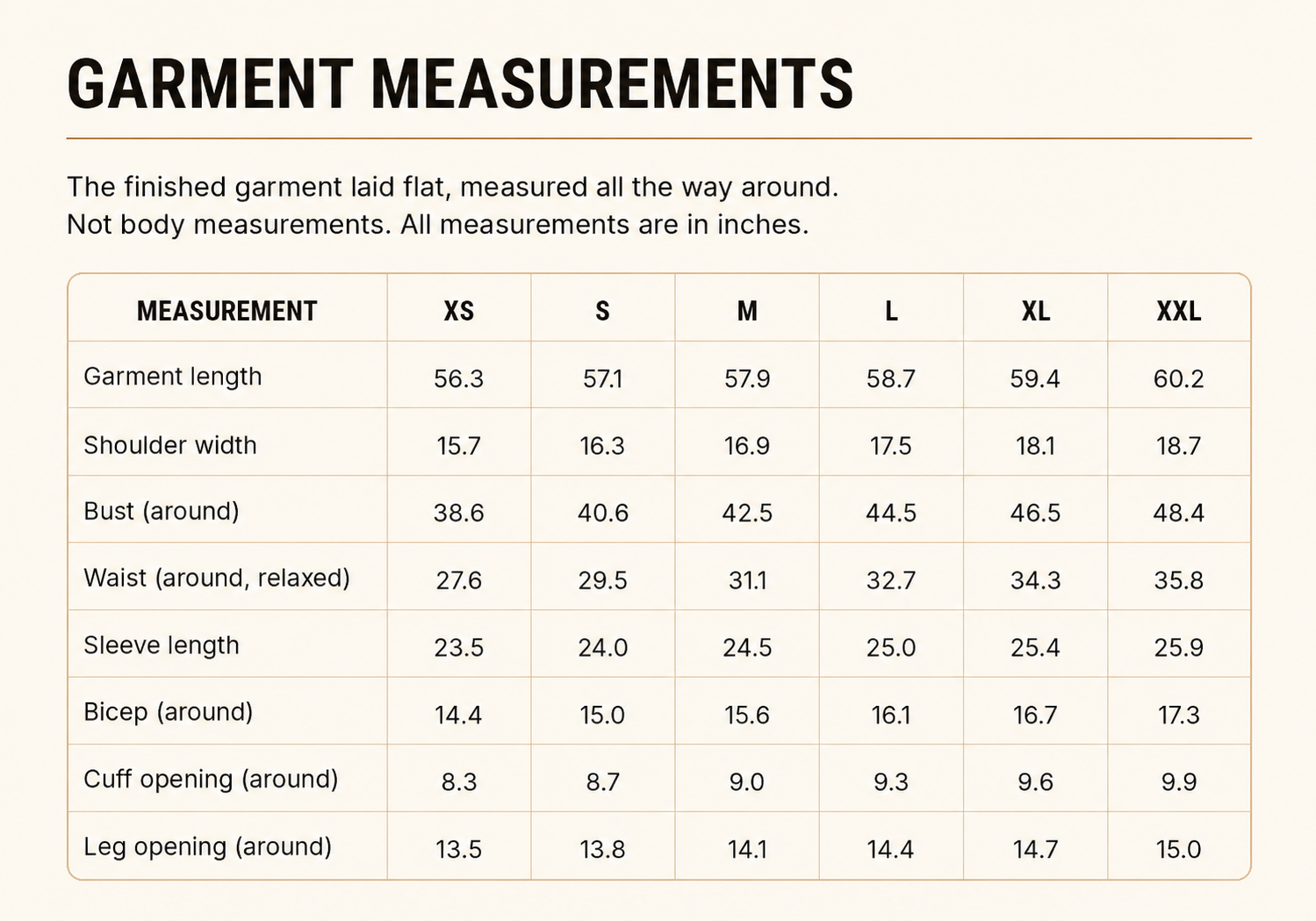 Boiler Suit | Relaxed & Fitted Cuts — Fitted Cut garment measurements