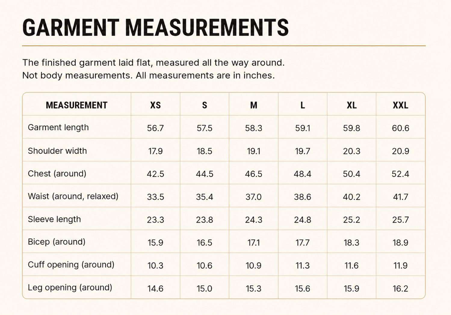 Boiler Suit | Relaxed & Fitted Cuts — Relaxed Cut garment measurements